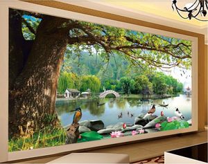 murais 3d papel de parede para sala de estar personalizado qualquer foto tamanho belas paisagens Papéis de parede cenário fundo grande lago árvore