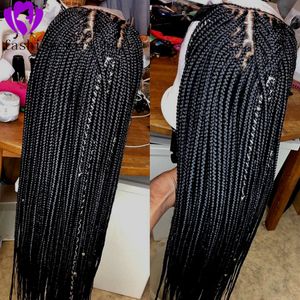 Longa trançado sintético dianteiro perucas resistentes ao calor Caixa preta tranças com cabelo de bebê natural de trança natural para mulheres negras