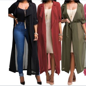 Casacos de mulher manga comprida senhora senhora chiffon chiffon cardigan cor sólida forma lace up jaqueta primavera verão cardigan para mulheres