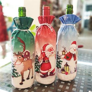 Juldekoration Artiklar Creative Santa Claus Red Wine Bottle Set Xmas Wine Gift Bag Christmas Party Wine Bottle Decoration DC013