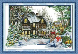 冬の家の風景家の装飾絵画、手作りクロスステッチ刺繍針仕事セットカンバスDMC 14ct / 11ct