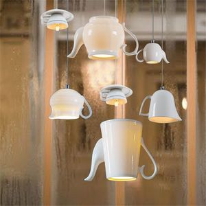 Nordic Keramiska Led Pendant Lights Modern Tea Cup Tekanna Hängande lampa Matsal Kök Heminredning Armaturbelysningsarmaturer