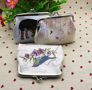 5pcs Women PU Bird Floral Printed Waterproof Protable Hasp Coin Puses