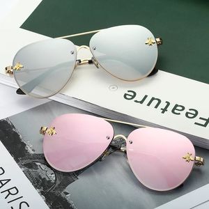 Luxuriöse Little Bee Designer-Sonnenbrille für Damen und Herren, Metall-Pilotrahmen, Spiegelgläser, 9 Farben, kostenloser Versand