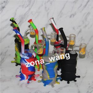 hookahs New Arrival Mini silicone dab rig Glow In Dark bongs glass water pipe silicon barrel rigs with sand bangers