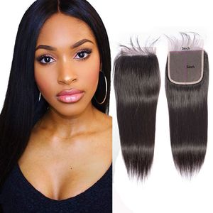 Indian Human Hair 5x5 Koronki Zamknięcie Średniej Trzy Darmowa Część 5 * 5 Proste Włosy Włosy Zamknięcia