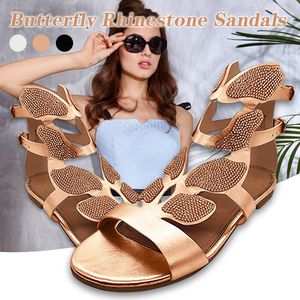 Ny stil Rhinestone Gladiator Sandaler Flat Butterfly-Shape Skor för Kvinnor Bridal Wedding Ty53