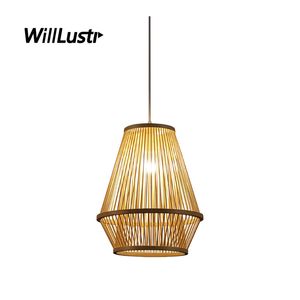 Modern Bamboo Cage Pendant Light Wood Suspension Lamp Dinning Room Hotel Restaurant Bar Cafe Creative Handmade Hanging Lighting