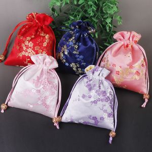 Cherry blossoms Small Favor Bags Wedding Party Silk brocade Pouch Drawstring Jewelry Gift Bag Storage Pouch Cloth Packaging Bags 50pcs/lot