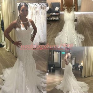 Splendidi abiti da sposa sirena di campagna trasparente tulle in pizzo applique beach giardino arabo plus size sposa vestido de novi