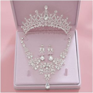 Bling Bling Set Crowns Necklace Earrings Alloy Crystal Sequined Bridal Jewelry Accessories Wedding Tiaras Headpieces Suit
