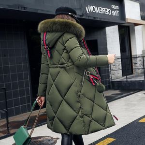 Casaco de inverno de pele grande engrossado parka feminino costura fino longo casaco de inverno para baixo algodão senhoras para baixo parka jaqueta feminina