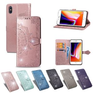 Кожаные чехлы-кошельки с бриллиантами для Iphone 15 14 13 12 11 Pro XS MAX XR X 8 7 6 Samsung S23 Ultra Lace Datura Слот для карт Отпечаток цветка Роскошный чехол-держатель Блестящий чехол из искусственной кожи