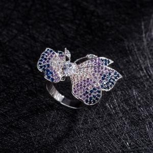 Fashion-Butterfly Pierścionek Lady Otwarcie Regulowany Spokojny Miedź Mikro - Cyrkon Ring Ring Expaded Cyrkon Biżuteria