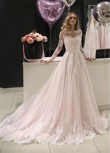 Long Sleeves Lace Appliques A-Line Wedding Dresses Bridal Gowns Beading Sequins Formal Middle East Vestidos De Novia High Quality