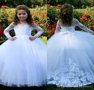 Lovely White Flower Girls Dresses For Weddings Scoop Ruffles Lace Tulle Pearls Backless Princess Children Birthday Party Dresses