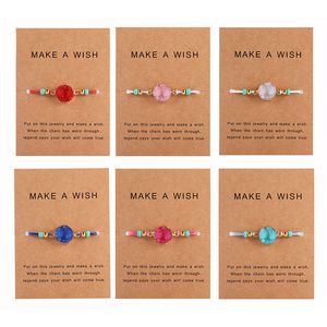 Fashion Druzy Resin Stone Bracelet With Make a Wish Gift Card Braided String Rope beads Bangle For Women Men Handmade Jewelry