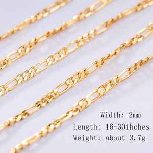 2mm Figaro Chain Gold Plated Necklaces for Men Women 3:1 Flat Design Figaro Jewelry Fashion DIY Accesories Gifts 16 18-30 Inches