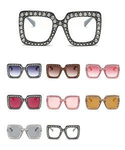 Fashion-Diamond Sun Glasses Square Colored Shades Women Oversized Solglasögon Retro Top Crystal Trend Rhinestone