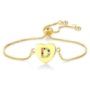 Fashion-New Gold Bracelet 26 Letter Pull Bracelet Heart Color Zircon Jewelry Female Models Custom Name Letter Bracelet Jewelry
