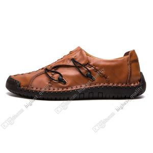 New Hand Stitching Mäns Casual Shoes Set Foot England Peas Skor Läder Skor Skor Låg Stor Storlek 38-48 Nitton