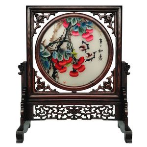 Free DHL Chinese Decorative Items for Home Living Room Table Ornaments Hand Silk Embroidery Patterns Crafts with Wenge Wood Frame Gifts