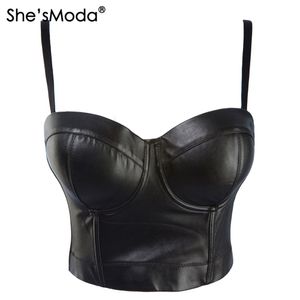 She'sModa Pu Leather Bralet Women's Bustier Bra Night Club Party Cropped Top Vest Plus Size C190420