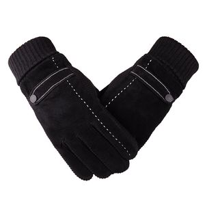 Mens Favorite Black and Brown Warm Pigskin Finger Gloves Work Bike Drving Glove for Gift