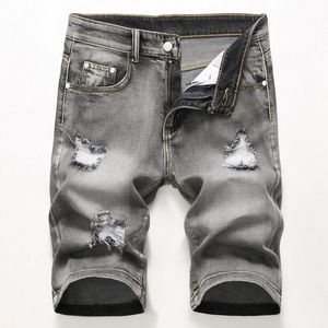 Billiga män designer smal rippad svart denim shorts nödställda korta jeans blekt retro stor storlek 42 bästa byxor jb3