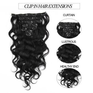 Elibess Brand Body wave Clip In Human Hair Extensions Indian 100% Remy Hair 120g/Set, Natural Color & Brown Color Options