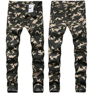 Męskie dżinsy Multi Pocket Kamuflaż Spodnie Stretch Slim Tide Army Green Fashion