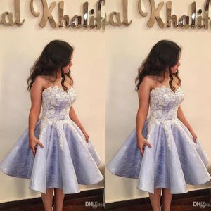 Lilac laço cocktail vestidos apliques 2019 elegantes vestidos de noite querida decote curto vestido de baile uma linha personalizada feita