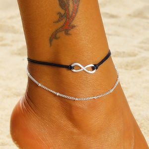 Simple Silver Anklet Infinity Bead Charm Anklet Fashion Summer Beach Ankle Jewelry On Foot Anklet Bracelet For Women Leg Chain