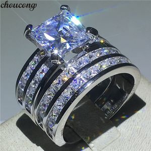 Choucong Lovers Promise Ring Set Princess Cut 3CTダイヤモンド925スターリングシルバーの婚約の結婚式のバンドリング女性男性