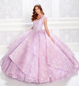 Mode Beaded Lace Ball Gown Quinceanera Klänningar med jacka V Hals Sequined Prom-kappor Sweep Train Corset Back Sweet 15 Dress
