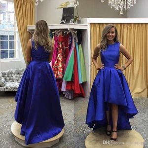 Elegant Royal Blue Plus Size Hi-Lo Prom-klänningar Juvel Neck veckor Formella klädklänningar Partyklänningar