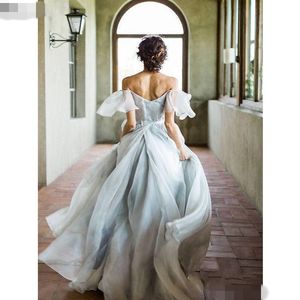 light grey New Design Fairy Long Prom Dresses 2020 Off the Shoulder Chiffon Beach Party Maxys vestidos de gala Simple Long Prom Gown