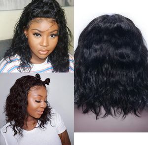 Brazilian Wavy Human Hair Lace Front Wigs with Baby Hair 130% Natural Color Remy Short Bob Wig