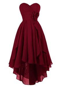 Kochanie wysokie niskie asymetryczne sukienkę druhny szyfonowe marszki imprezowe homecoming sukienki koronkowe back298t