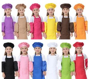 Sevimli Çocuk Mutfak Waists 12 Renkler Çocuk Önlükleri Sleevechef Şapkaları ile Boyama Pişirme Pişirme Yazdırılabilir Logo DHL