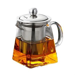 Bule de vidro com infusor de aço inoxidável e tampa para preferência de chá em flor e folhas soltas
