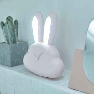 Micro USB charging cartoon rabbit LED human body induction clock night light for bedside bedroom White Blue