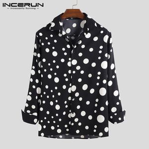 INCERUN Fashion Men Casual Shirt Dress Polka Dot Lapel Collar Street Style Long Sleeve Chic Blouse Mens Brand Shirts 2019 Autumn