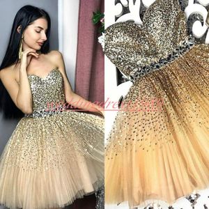 Sparkling Beads Sequins Gold Homecoming Dresses for Juniors Crystal Plus Size Short Prom Dress Party Ball Gowns Graduation Club Wear Cheap