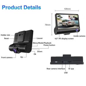 3 Cameras Car DVR Auto Driving Dashcam Vehicle Video Recorder 4 Display Full HD 1080P Front 170° Rear 140° Interior 120° G-s2511