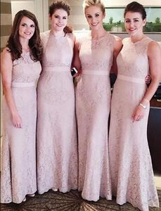 Formal Design Mermaid Lace Bridesmaid Dresses Jewel Floor length Light Pink Lace Long Wedding Guest Evening Dresses With Sleeveless