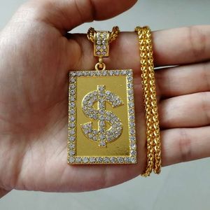 Mode-amerikanska dollar diamanter hänge halsband för män legering rhinestones pengar lyx halsband rostfritt stål kubanska kedja smycken