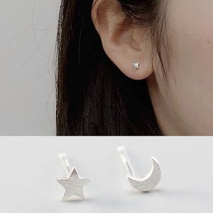 925 Sterling Silver Earring Women Fine Jewelry Cute Tiny Asymmetric Moon Star Stud Earrings For Daughter Girls Gift YME111