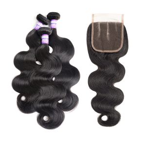 Brazilian Body Wave Hair Weave Bundles With Closure Human Hair Extension Makeup With Lace Closure Double Weft Hair Wefts