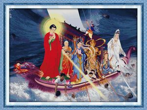 A buddha boat decor paintings ,Handmade Cross Stitch Embroidery Needlework sets counted print on canvas DMC 14CT /11CT